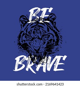 tee print design with angry tiger face sketch as vector