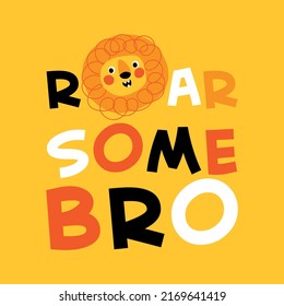 tee print design for baby clothing with cute tiger head drawing as vector
