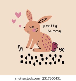 tee print design for baby fashion as vector with cute bunny drawing