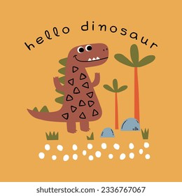 tee print design for baby fashion as vector with little cute dinosaur drawing
