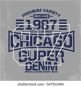 tee print design with college style font and grunge texture