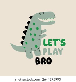 tee print design with cool dinosaur drawing as vector