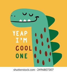 tee print design with cute dinosaur head drawing for baby fashion print as vector