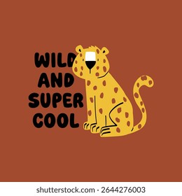 tee print design with cute leopard drawing as vector for baby fashion