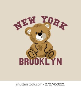 T-Print-Design mit niedlichen Teddybär-Zeichnung als Vektor