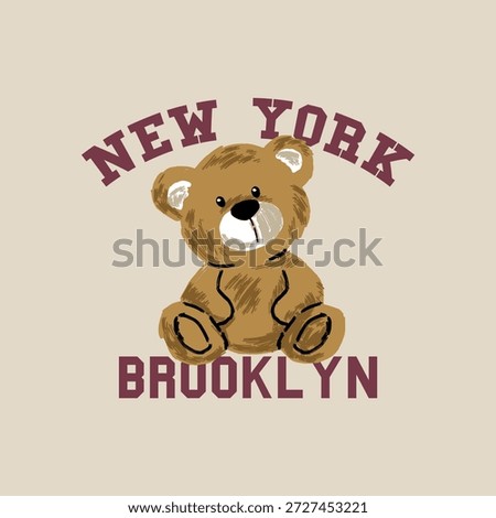 tee print design with cute teddy bear drawing as vector