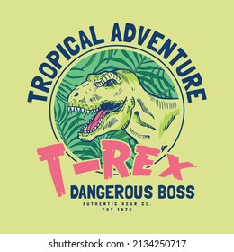 tee print design with dangerous dinosaur head drawing as vector