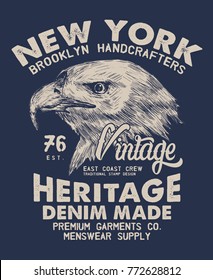 tee print design with eagle head drawn as vector