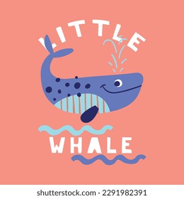 tee print design for kids fashion with cute whale drawing as vector