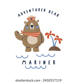 Tee Print Design für Kinder Mode mit Mariner Bär Cartoon Zeichnung