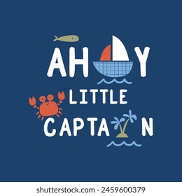 tee print design for kids fashion with cute mariner objects drawing as vector