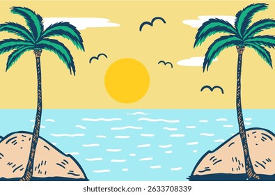 tee print design for kids fashion with palm drawn. Vector illustration.