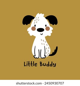 tee print design with little puppy cartoon drawing as vector