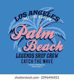tee print design with palm drawing and typo as vector