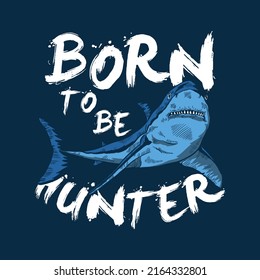 tee print design with shark drawing as vector