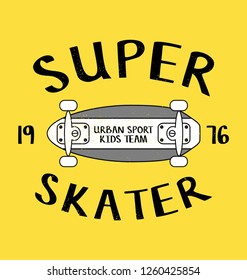 tee print design with skateboard drawn as vector