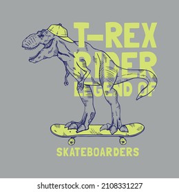 tee print design with skateboarder dinosaur drawing as vector for kids fashion