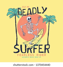 tee print design with skeleton drawn as vector