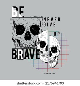 tee print design with skull face drawing and typo as vector