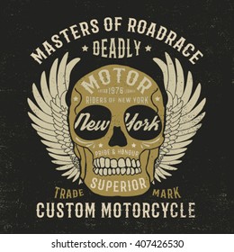 tee print design with skull illustration and typo