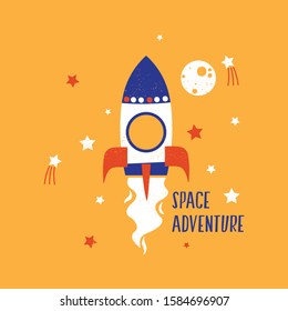 tee print design with space concept for kids fashion