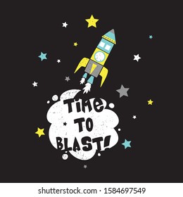 tee print design with spaceship drawing as vector