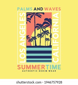 tee print design with summer concept with palm tree drawn