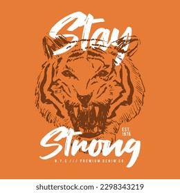 tee print design for textile and tiger face drawing as vector