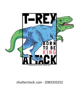 tee print design with t-rex vector drawing