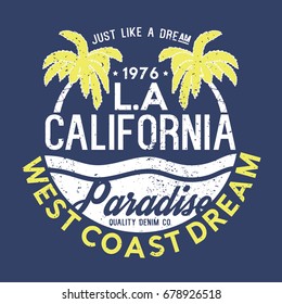 tee print design with typo and palm trees