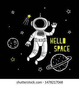 tee print design as vector with astronaut drawing