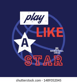 tee print design as vector with basbetball ball