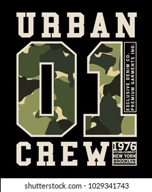tee print design as vector with camouflage patterned typo