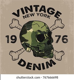 tee print design as vector with camouflage and skull