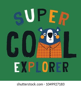 tee print design as vector with cute bear drawn