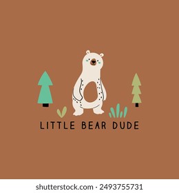 tee print design as vector with cute camper bear drawing for kids fashion