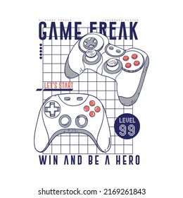 tee print design as vector with gamepads drawing and typo