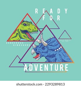 tee print design as vector for kids fashion with dinosaurs drawing