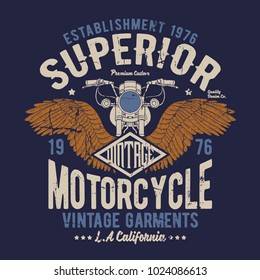 tee print design as vector with motorcycle and wings drawn