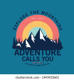 tee print design as vector with mountain drawing
