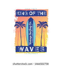 tee print design as vector with palm and surf