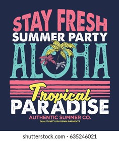 tee print design as vector with palm trees and grunge effected typo