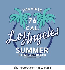 tee print design as vector with palms drawn and typo