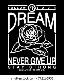 tee print design as vector with rose drawn