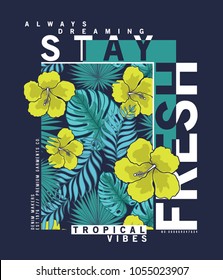 tee print design as vector with tropical flowers drawn