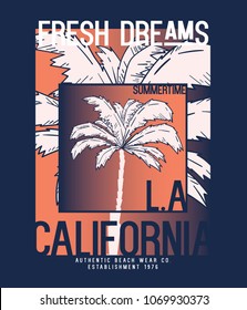 tee print design as vector with typo and palm tree