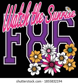 diseño de impresión de tee como vector con textura de tipo y flor trópica
