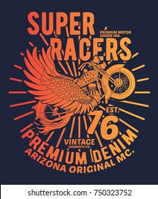 tee print design as vector with typo and motorbike vector