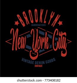 tee print design as vector with typo and grunge texture, Brooklyn, New York City