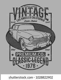 tee print design with vintage car drawn